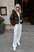 Relaxed Fit Cropped Hooded Puffer Jacket