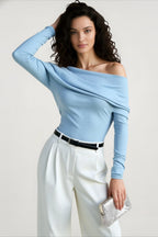 Off Shoulder Slim Knit Sweater