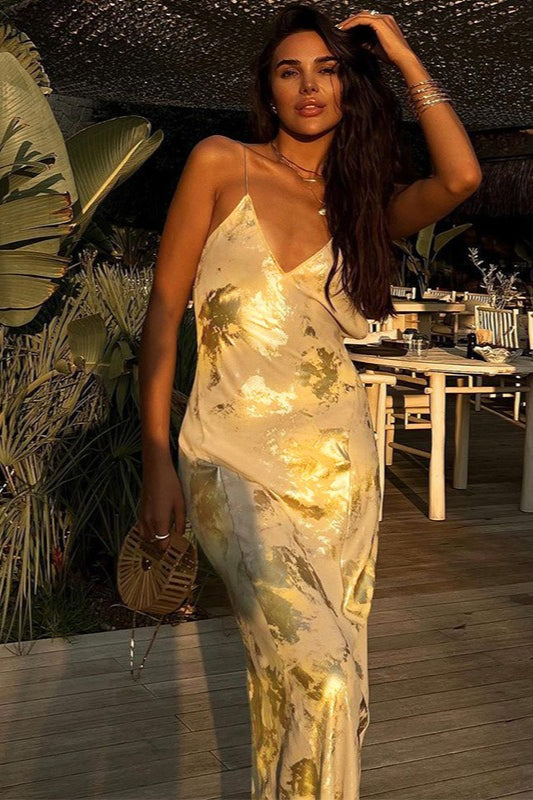 Backless Gold-Foil Cami Silk Dress Main image