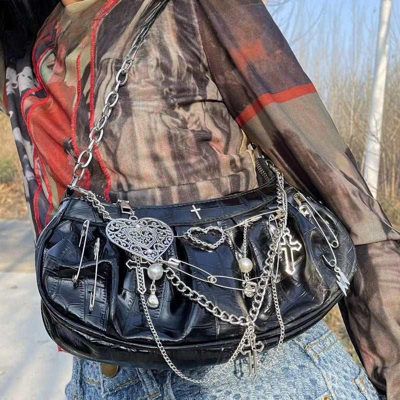 Y2K Gothic Harajuku Metal Punk Hip Hop Rock Underarm Tote Crossbody Shoulder Bag Main image