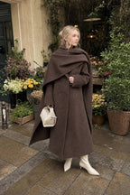 Long Line Scarf Neck Wool Style Overcoat