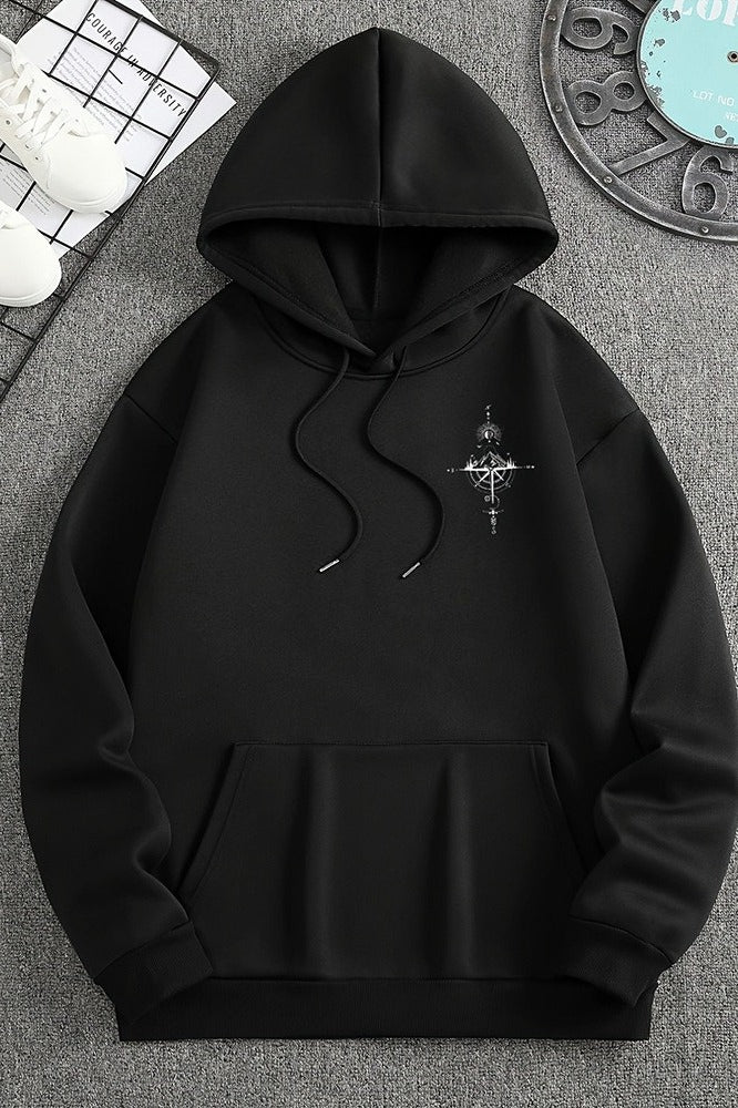 Compass Graphic Kangaroo Pocket Pullover Hoodie