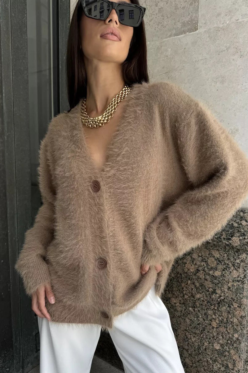 Faux Fur V Neck Cardigan Secondary image