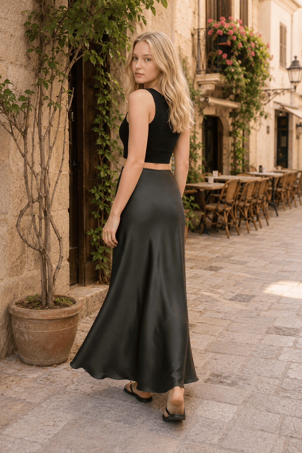 Silky Solid High Waist Satin Maxi Skirt