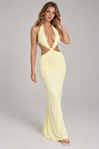 Slimming Twist Halter Deep V Hollow Out Vacation Maxi Dress