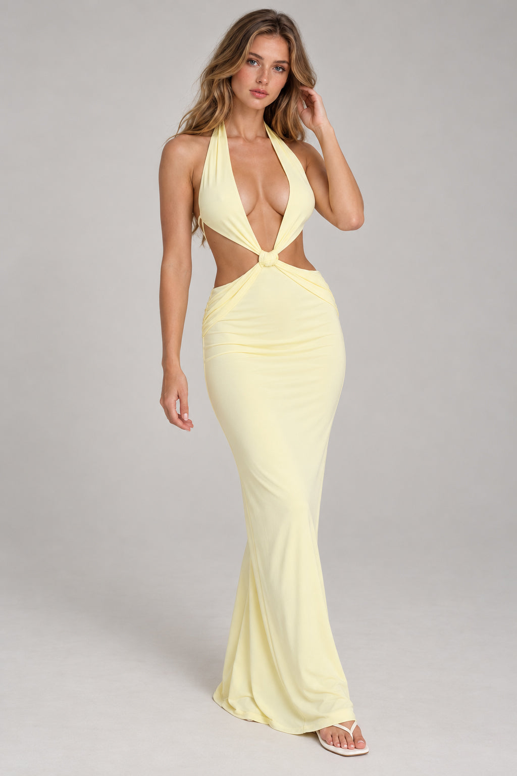 Slimming Twist Halter Deep V Hollow Out Vacation Maxi Dress