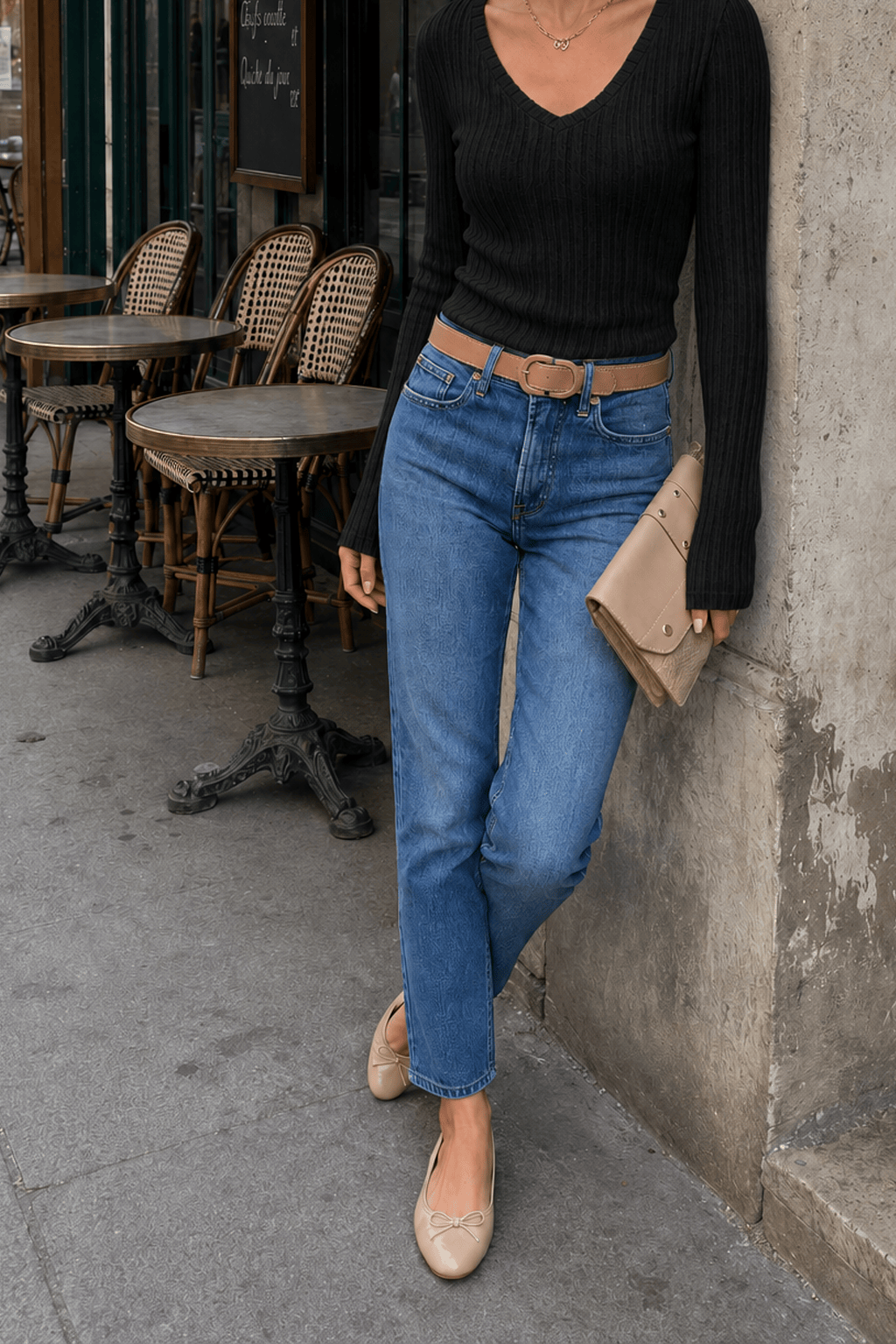 V-Neck Ribbed Skinny T-Shirt