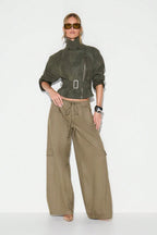 Suede Look Asymmetric Zip Belted Cropped Coat