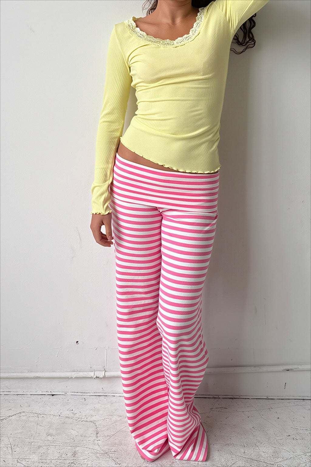 Y2K Foldover Waist Wide Leg Pants