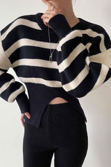 Cut-Out Waist Striped Sweater