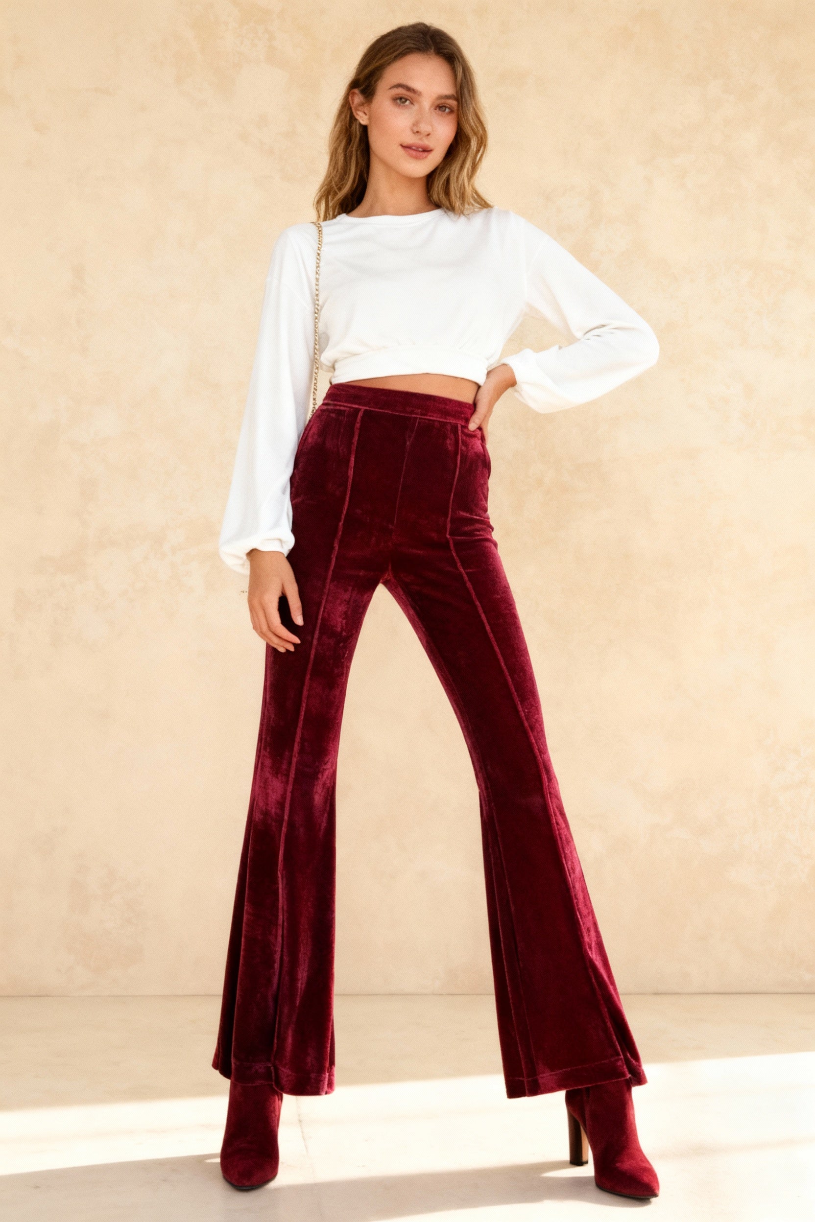 Casual Velvet High Waist Flared Pants Main image