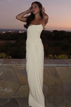 Boned Lace-Up Strapless Party Dress