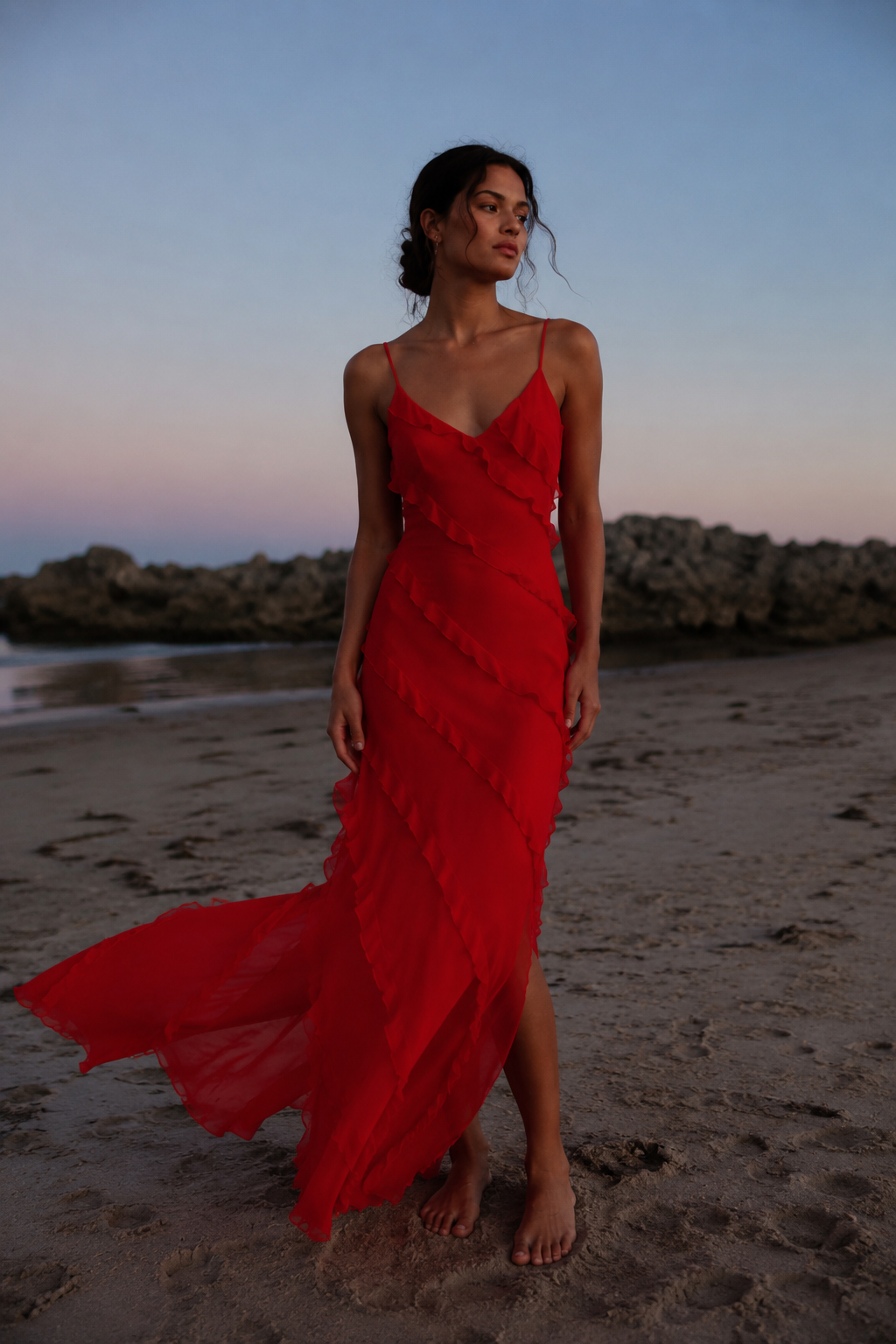 Chiffon Ruffle Open Back Split Slim Slip Dress Secondary image