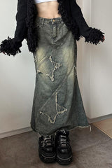 Y2K Raw Hem High Waist Denim Skirt