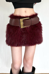 Faux Fur Belted Bodycon Mini Skirt