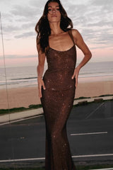 Sexy Rhinestone Cami Bodycon Backless Long Formal Dress