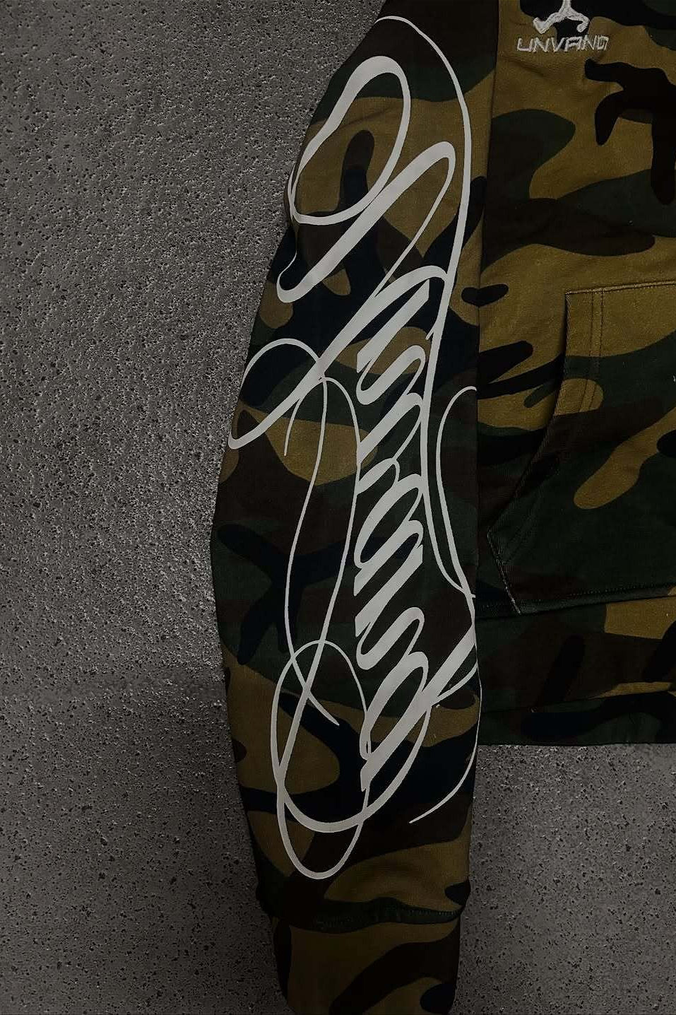 Camo Embroidered Graphic Zip Up Hoodie