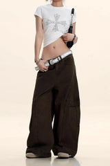 Vintage Deconstructed Curved Blade Slimming Cargo Pants