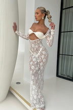 Sheer Lace Long Sleeve Bodycon Lace Dress