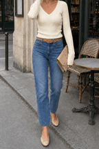 V-Neck Ribbed Skinny T-Shirt