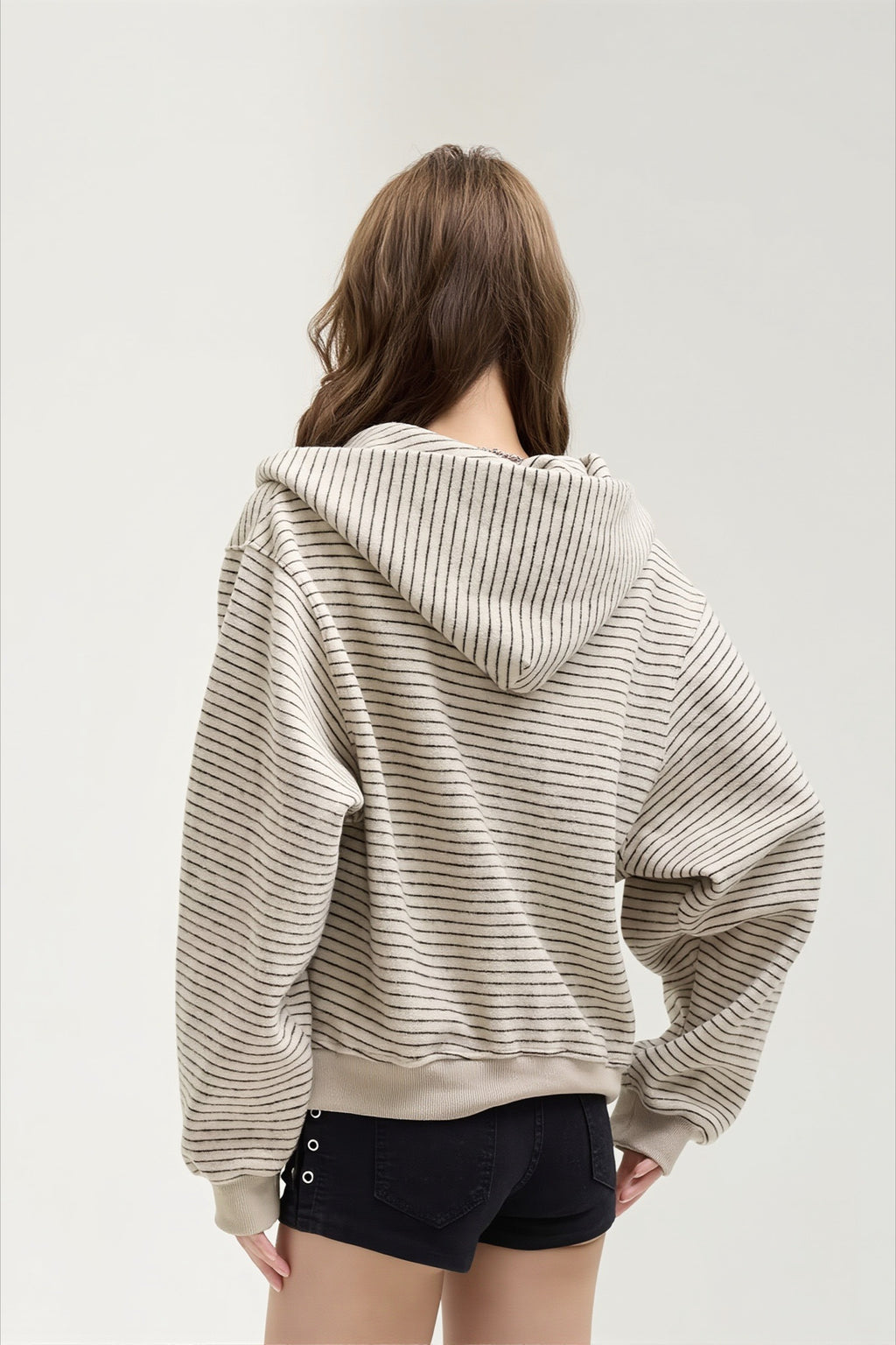 Soft Striped Relaxed Zip Up Hoodie