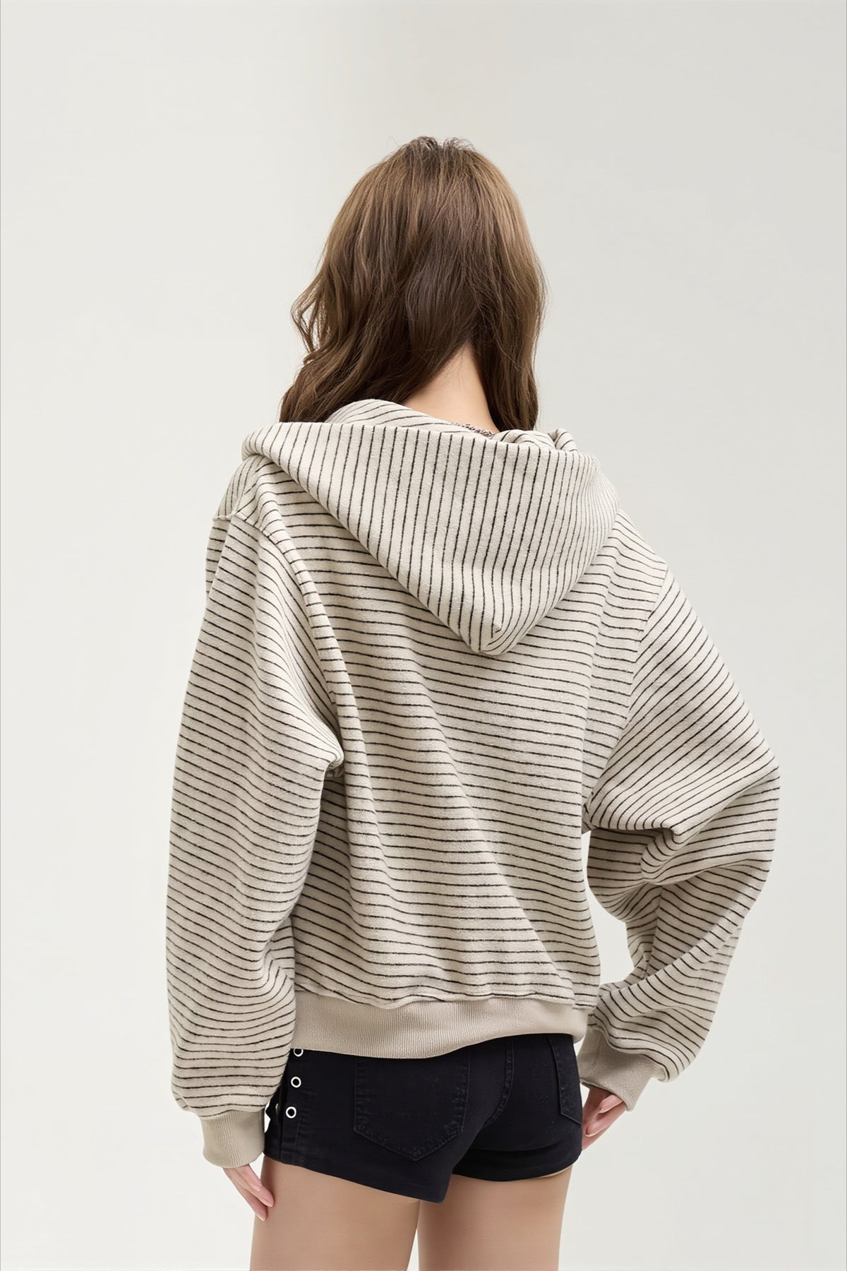 Soft Striped Relaxed Zip Up Hoodie