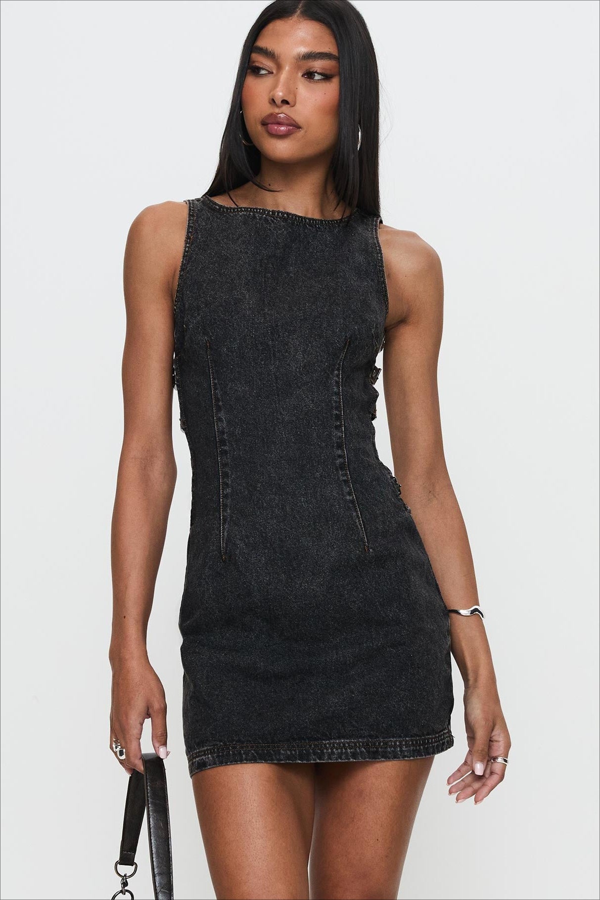 Deconstructed Cutout Denim Fitted Mini Dress Secondary image