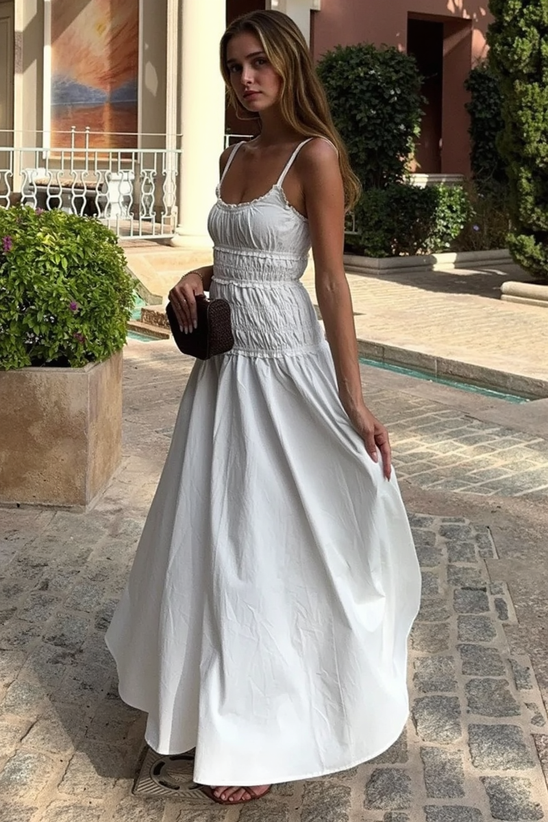 White Smocked Cotton Maxi Slip Dress Secondary image