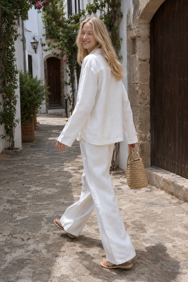 Linen Polo Collar Relaxed Blouse Secondary image