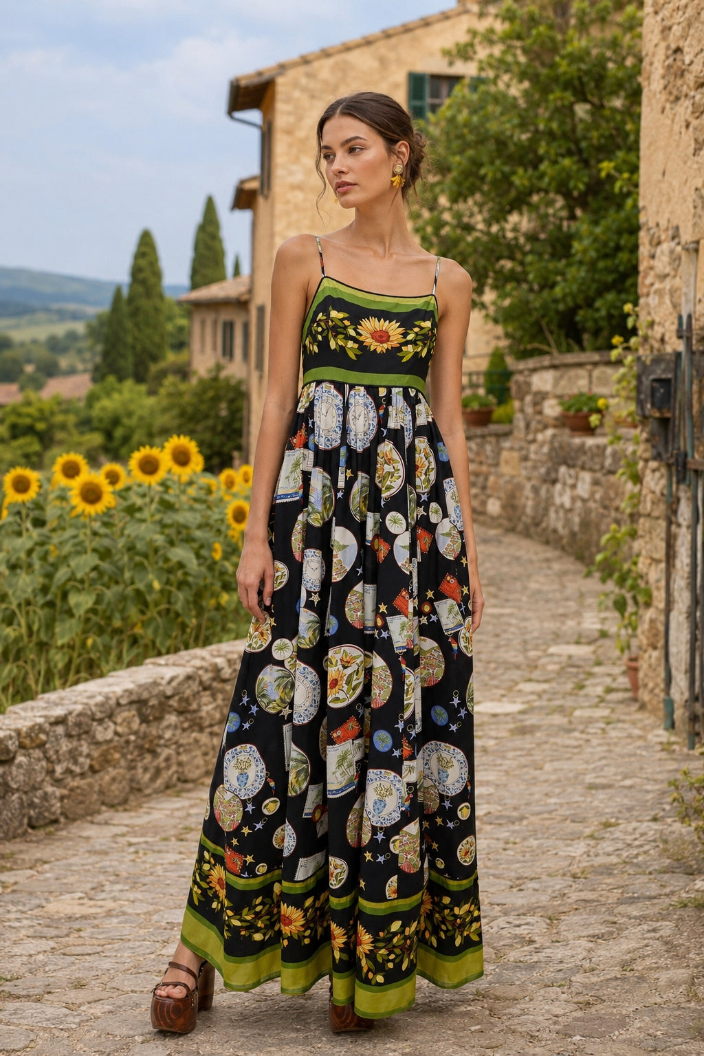 Artistic Print Linen Midi Slip Dress Secondary image