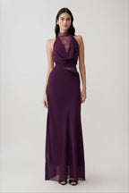 Lace High Neck Draped Waist Maxi Dress