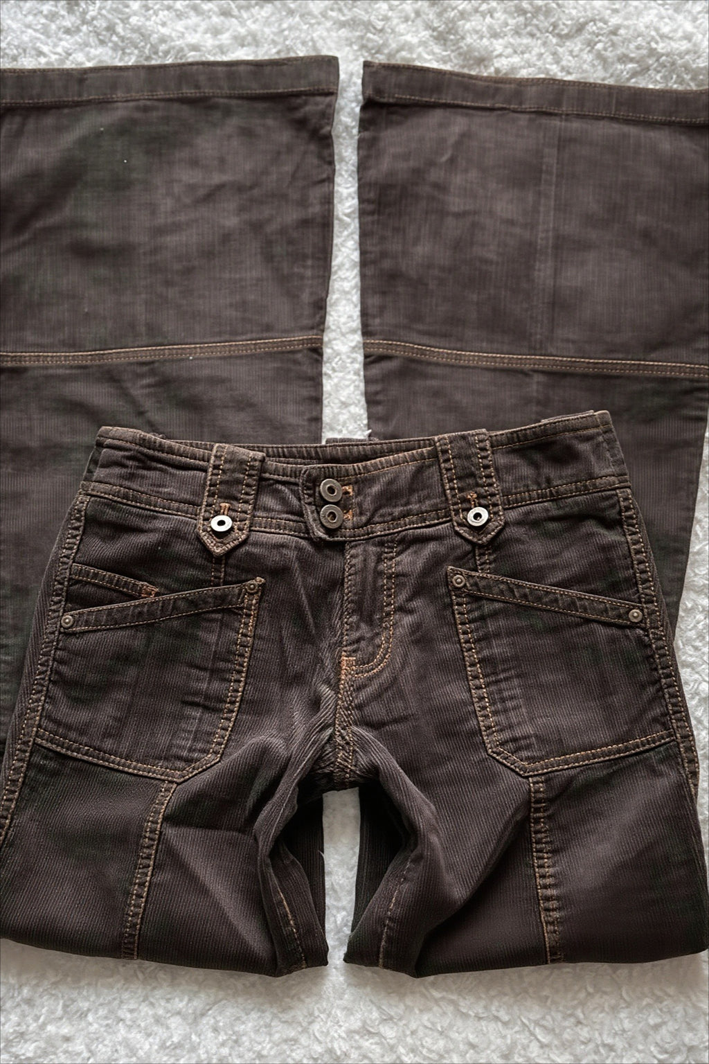 Vertical Stripe Low Rise Flare Denim Pants