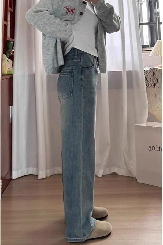 Vintage Blue Fleece Lined High Waist Plus Size Wide Leg Jeans Secondary image
