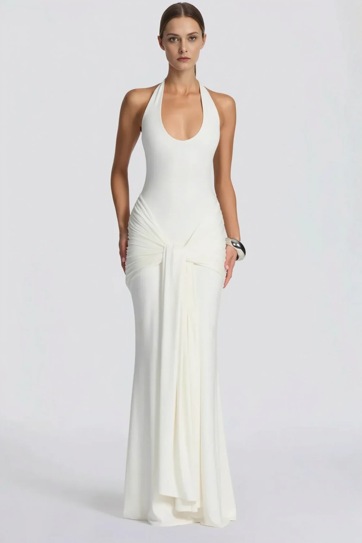 U Neck Halter Sash Panel Bodycon Party Dress Main image