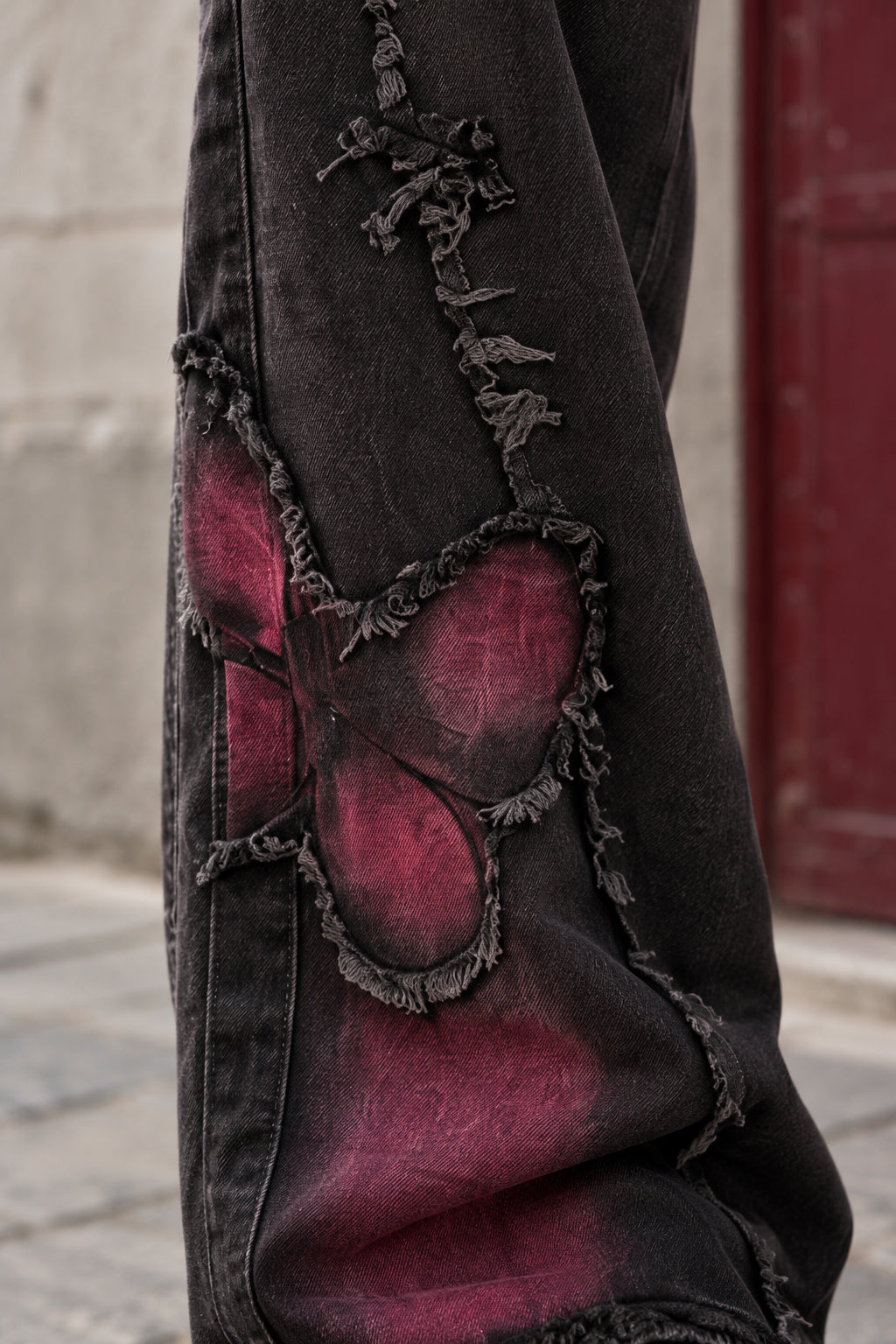 Butterfly Patch Washed Wide Leg Jeans
