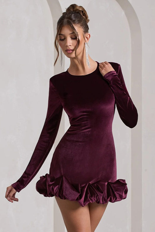 Velvet Ruffle Hem Party Dress Main image