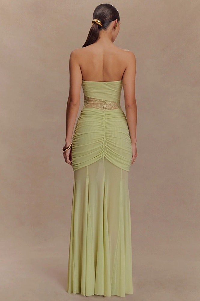 Lace Strapless Ruching Hollow Slim Long Lace Dress