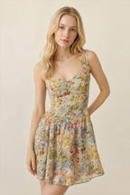 Green V-Neck A-Line Floral Dress