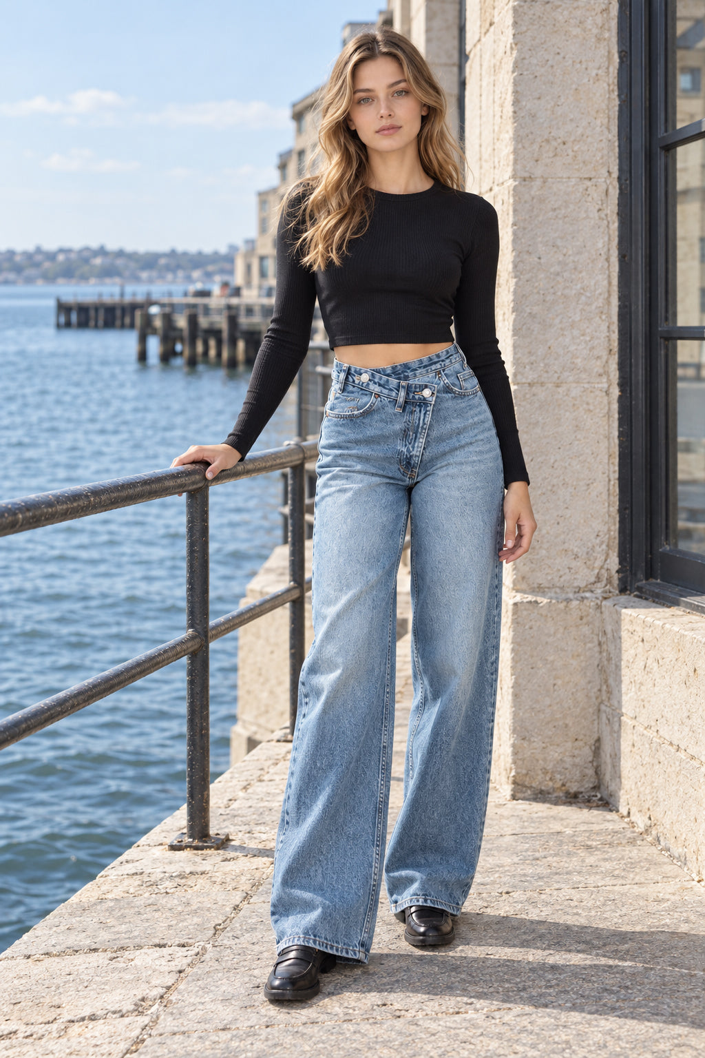 Asymmetric High Waist Straight Jeans