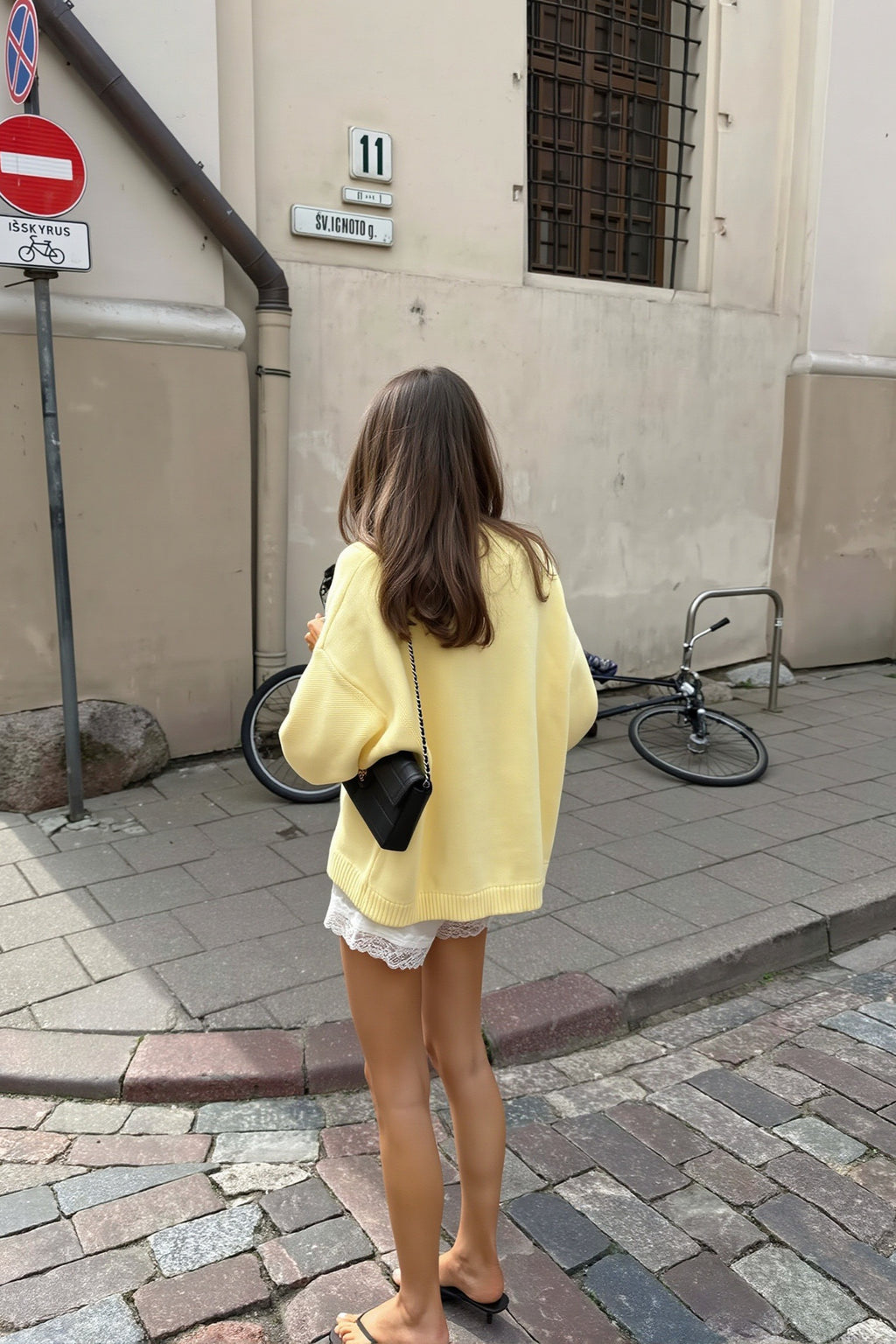 Yellow Letter Graphic Relaxed Crew Neck Sweater