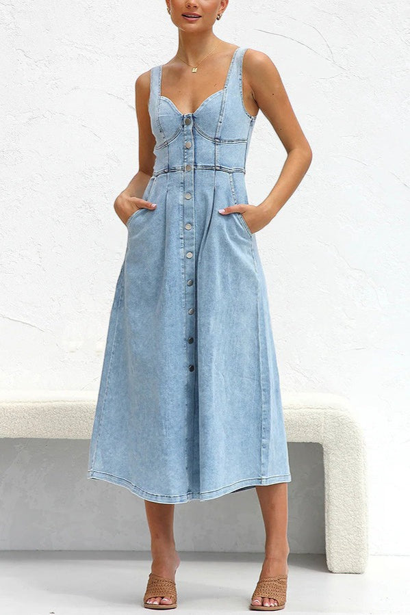 High Waist A-Line Denim Dress Secondary image