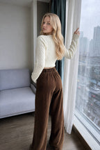 Solid Corduroy Wide Leg Knit Pants