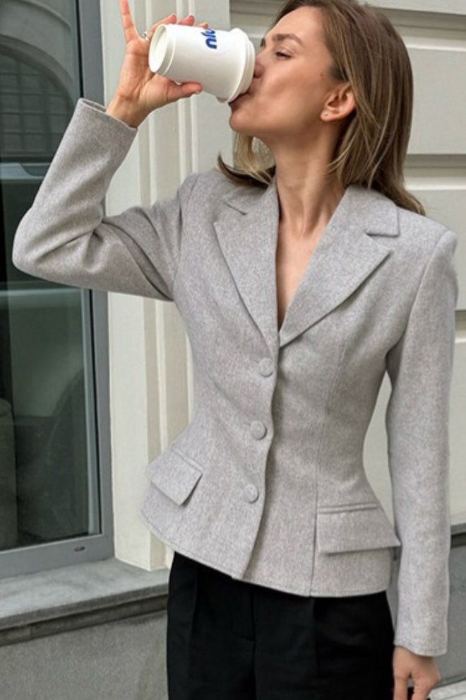 Charcoal Gray Tailored Waist Blazer Secondary image