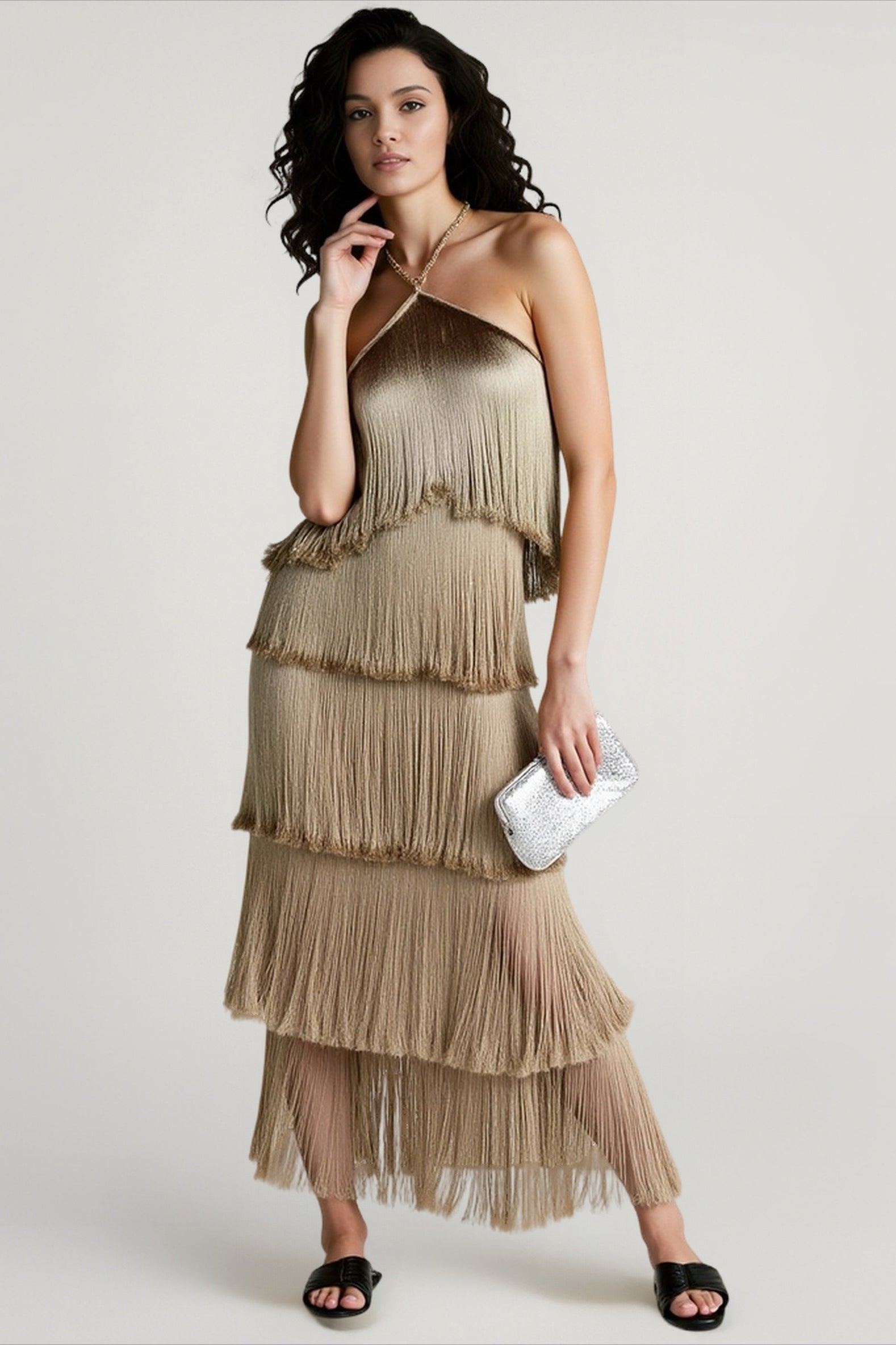Chic Halter Fringe Backless Slit Cocktail Dress Main image