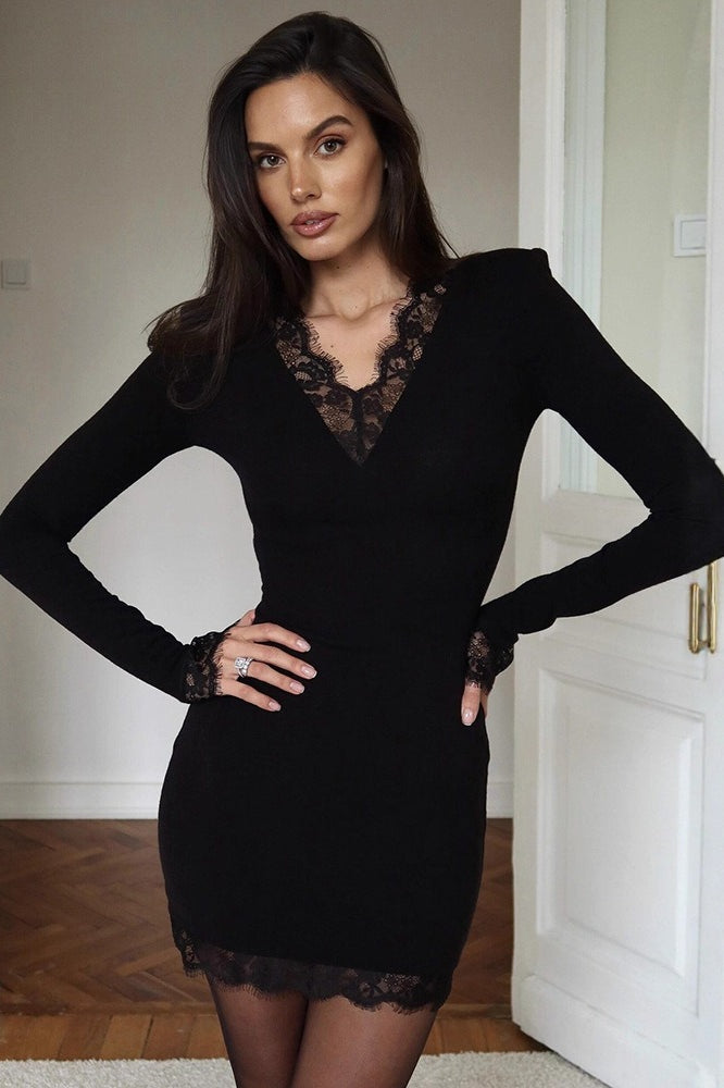 Elegant Lace V-Neck Long Sleeve Bodycon Lace Dress Main image