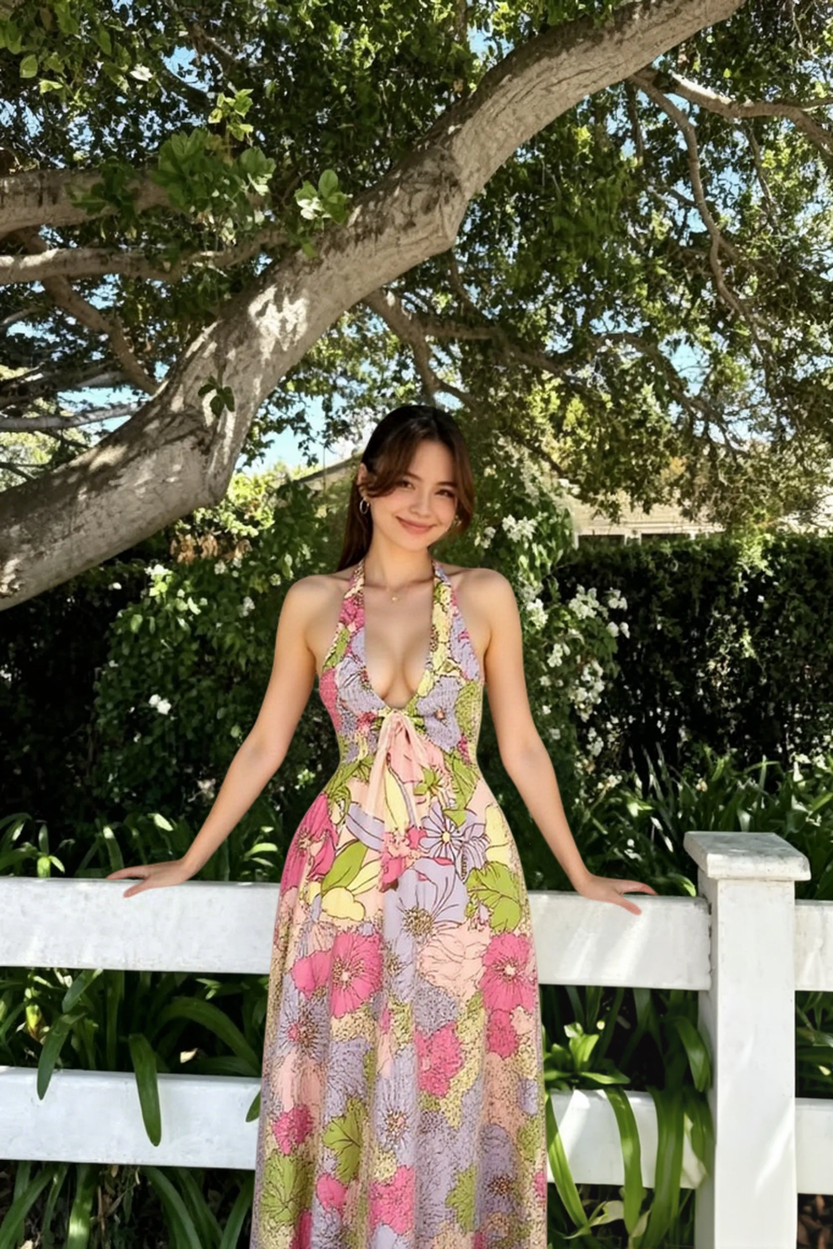 Bayside Floral Print V Neck Cami Chic Boho Dress Main image