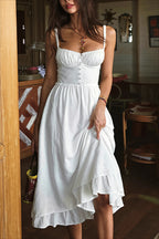 Lace Trim Spaghetti Strap Bodycon Midi Dress