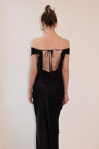 Off Shoulder Back Lace Satin Formal Dress