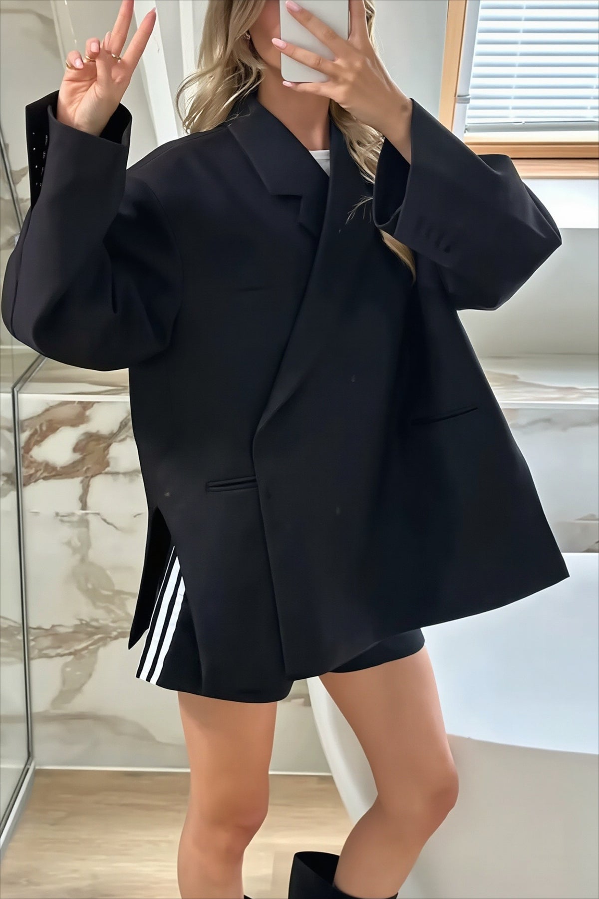 Double Breasted Side Slit Relaxed Longline Coat