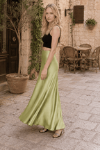 Silky Solid High Waist Satin Maxi Skirt